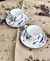 Set 2 cesti cu farfurioara, DUO, Lavender, 110 ml, portelan, multicolor