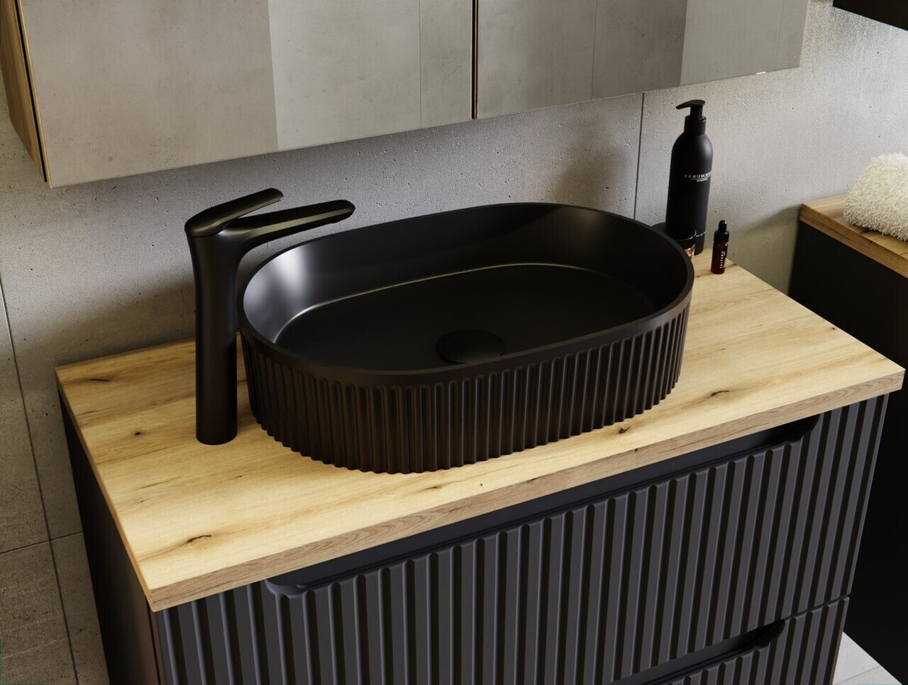 Set mobilier baie Nova Denim Beyond 100 cm, dulap inalt si masca cu lavoar, Comad, MDF/PAL, albastru denim - view 7
