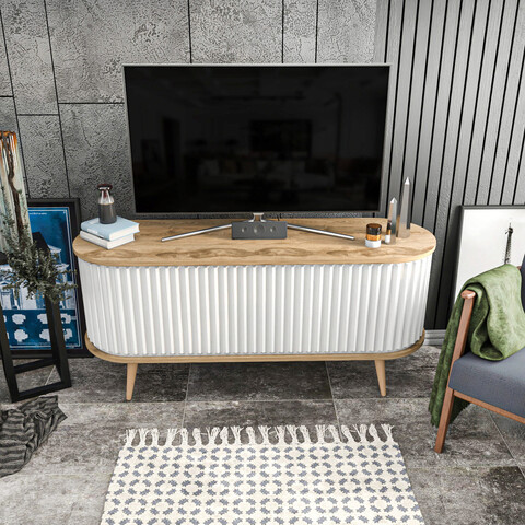 Comoda TV, Retricy, Stor, 140x43x64 cm, PAL, Oud Stejar / Alb mezoni.ro