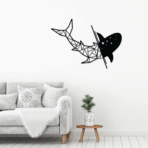 Decoratiune de perete, shark, metal, dimensiune: 64 x 45,3 cm, negru