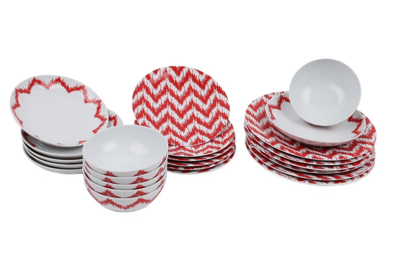 Serviciu de masa, 24 piese, Kutahya Porselen, ZG24Y24308772, portelan, alb/rosu - 2 | YEO