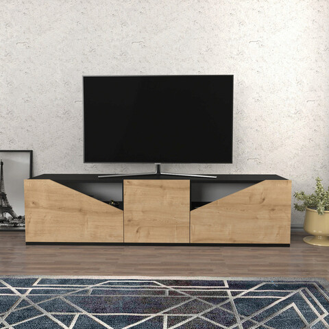 Comoda TV, Retricy, Carson, 160×35.3×40 cm, PAL, Antracit / Stejar 160x35.3x40