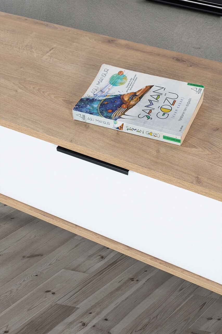 Comoda TV, Hanah Home, Mesir 3328, 130x47x35 cm, PAL, Stejar Safir / Alb — imaginea 6