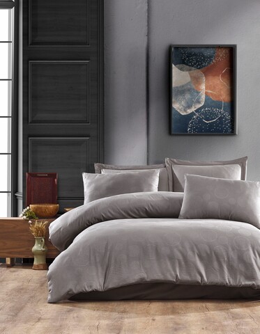 Lenjerie de pat dubla, 6 piese, 200×220 cm, 100% bumbac, Saheser, Dorian, gri 100