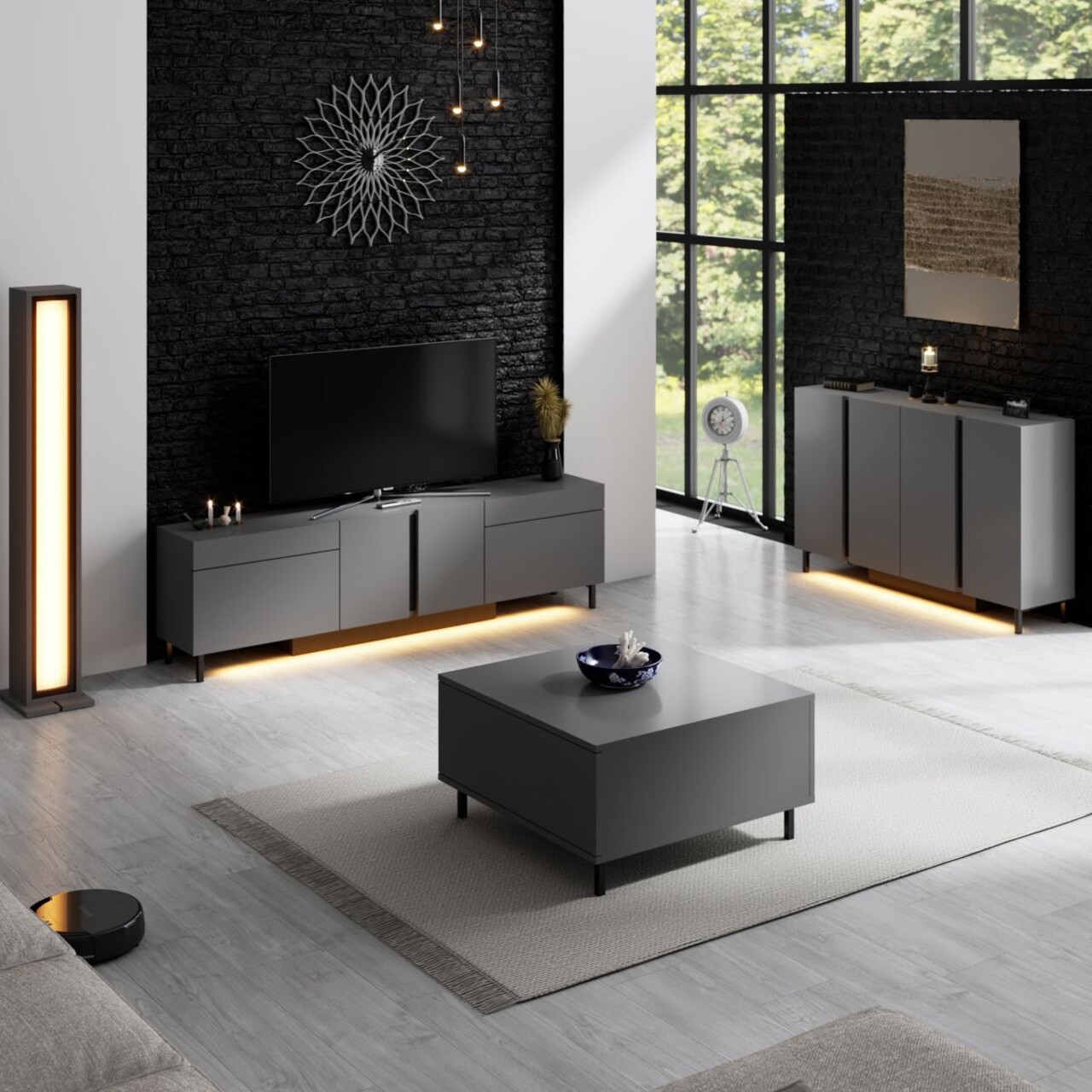 Consola, Hanah Home, Paris, 127x80x32 cm, Antracit - imagine 4