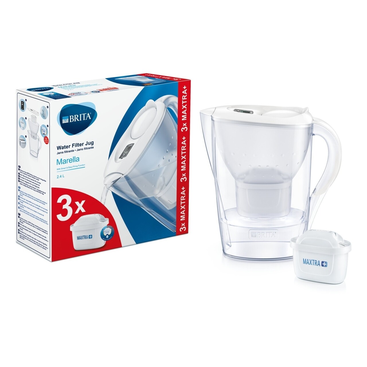 Cana Filtranta Brita, Marella MAXTRA+, Plastic, 2.4 L, Starter Pack + 3 Filtre, Alb