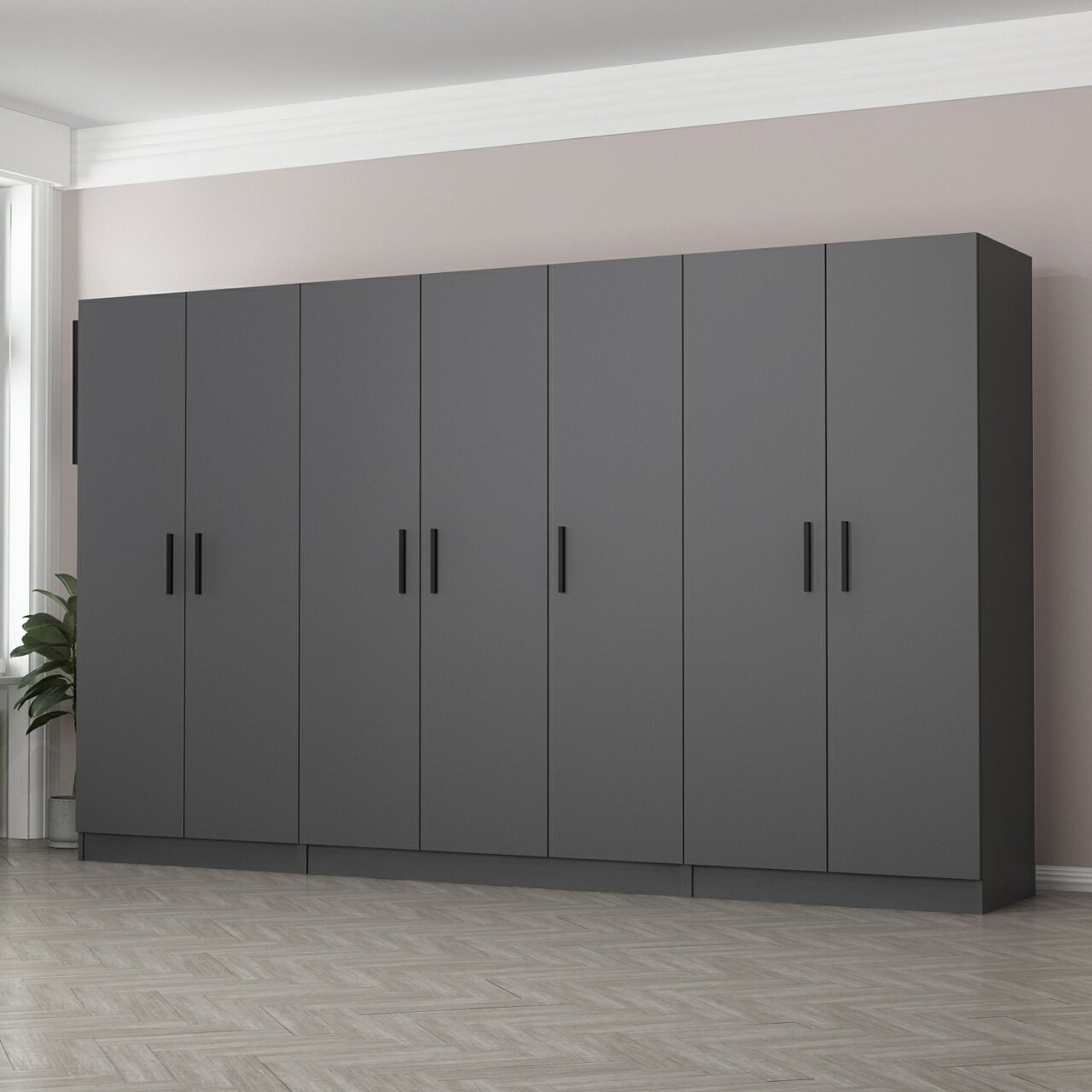 Dulap pentru haine, Minerva, Kale, 315x210x52 cm, PAL, Antracit - 1 | YEO