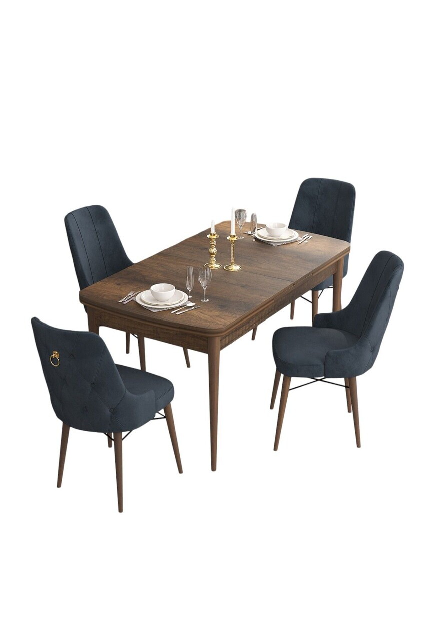 Set masa extensibila si scaune (5 piese), Hanah Home, Are, Model baroc din lemn / Antracit — imaginea 2