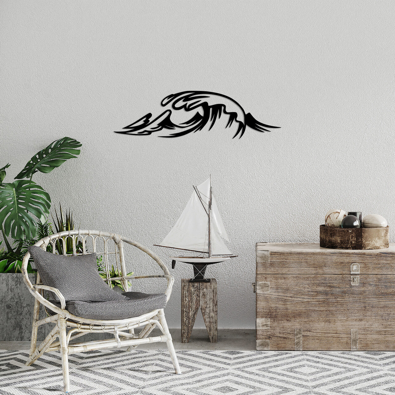 Decoratiune de perete, Wave, Metal, 70 x 20 cm, Negru - 2 | YEO