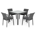 Set masa patrata si 4 scaune, Horeca, aluminiu, gri