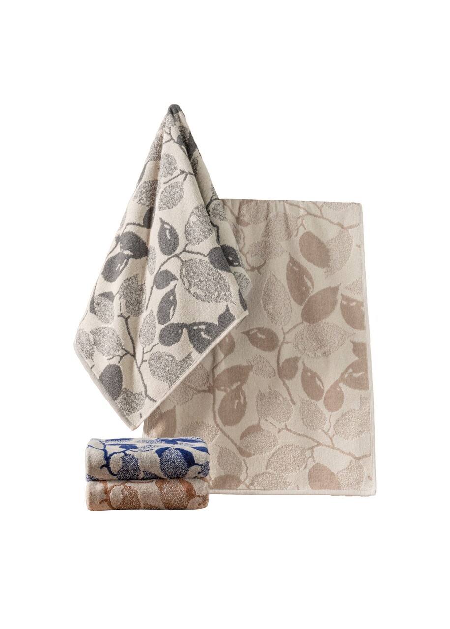 Set prosoape de baie, Cotton Box, Kelda Asorti, Bumbac/Poliester, Maro / Gri / Albastru