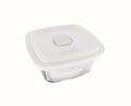 Cutie alimentara cu capac ermetic patrata, Marinex, 300 ml, plastic (PP)/sticla termorezistenta, alb