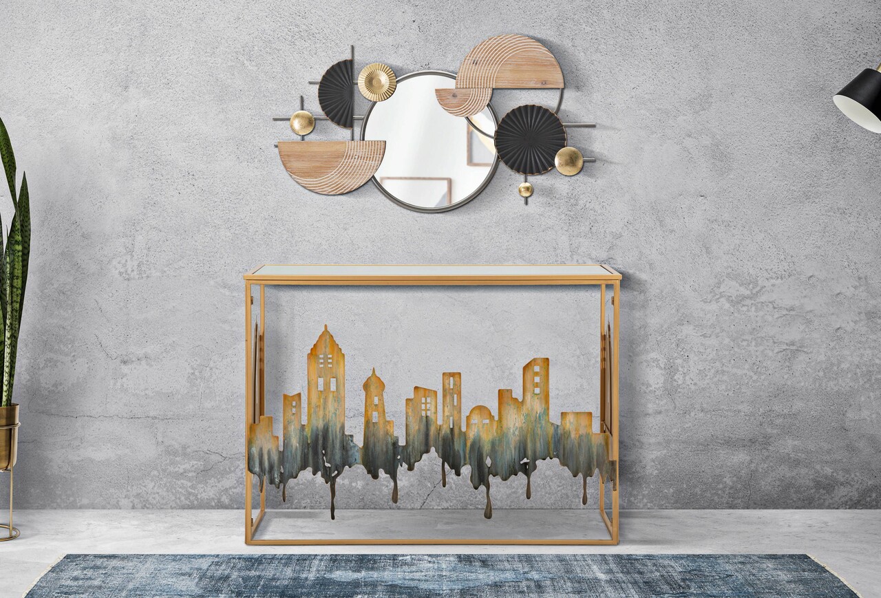 Consola City, Mauro Ferretti, 110 x 38.5 x 81 cm, fier/MDF/sticla, multicolor