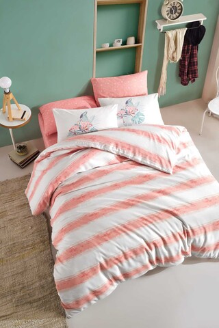 Lenjerie de pat dubla king, 3 piese, 220x240 cm, 100% bumbac ranforce, hcw, florida, roz