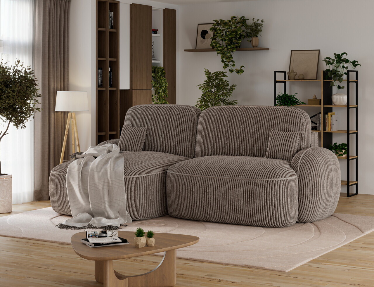 Coltar extensibil stanga 3 locuri ELTAP, Tesalia, 240x150x93 cm, lemn/catifea din poliester, maro deschis — imaginea 3