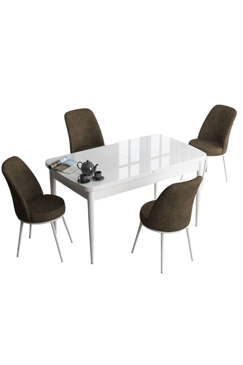 Set masa extensibila si scaune (5 piese), Hanah Home, Han, Alb/Maro — imaginea 2