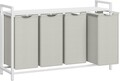 Cos de rufe cu 4 compartimente si raft depozitare, Vasagle, 116x33x72 cm, 4x40L, MDF/otel, alb