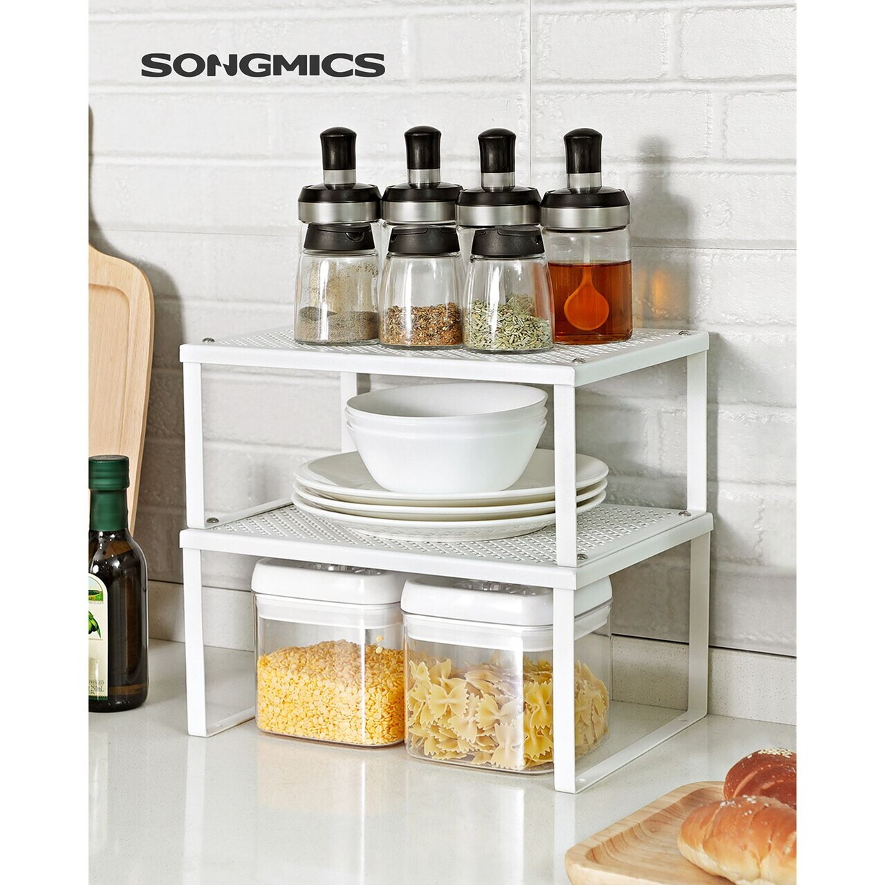 Set 4 organizatoare dulap bucatarie, Songmics, 32x22.9x15.4 cm, metal, alb/argintiu - imagine 2
