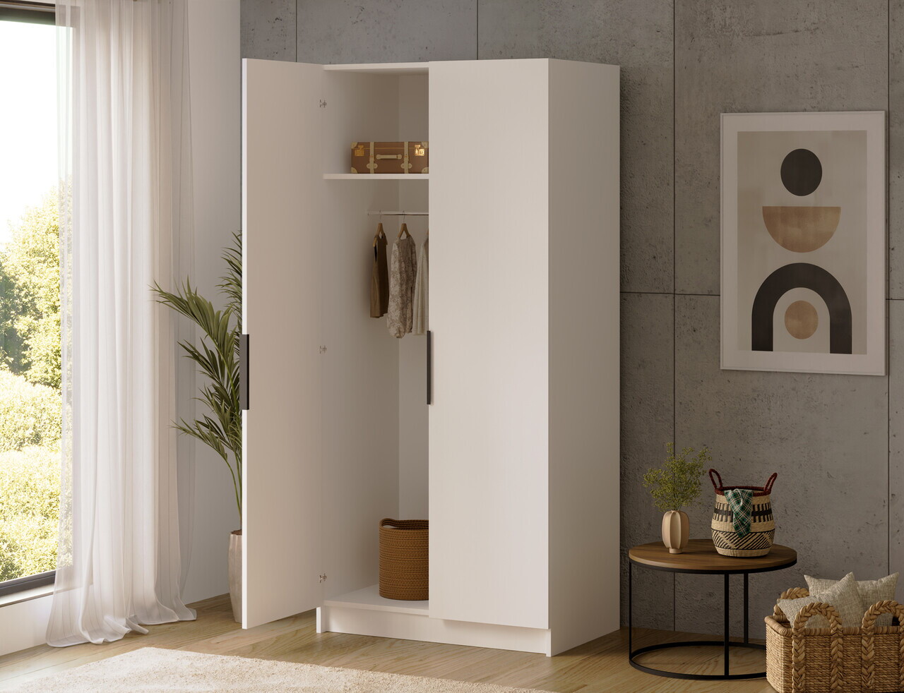 Dulap pentru haine cu oglinda ELTAP, WM1-SZA100, Mirtillo, 100x60x216 cm, PAL laminat, alb — imaginea 2