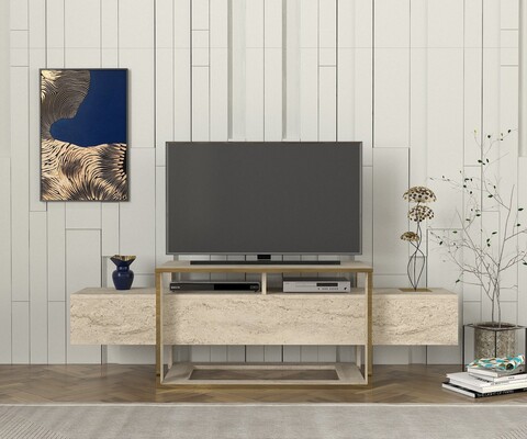 Comoda TV, Dovelle, Bianco, Travertin