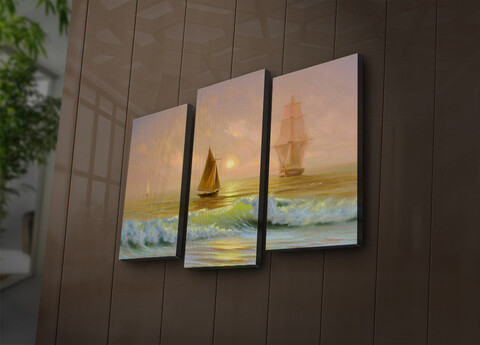 Set 3 tablouri decorative cu lumina LED, 3PATİACT-17, 20 x 39 cm, 2 piese, Multicolor