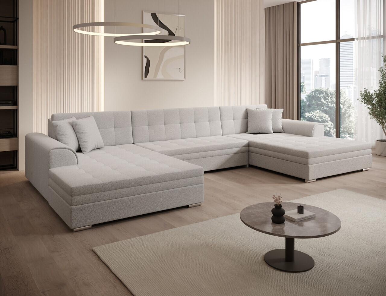 Coltar extensibil 6 locuri ELTAP Vento 359x165x78 cm lemn/poliester alb