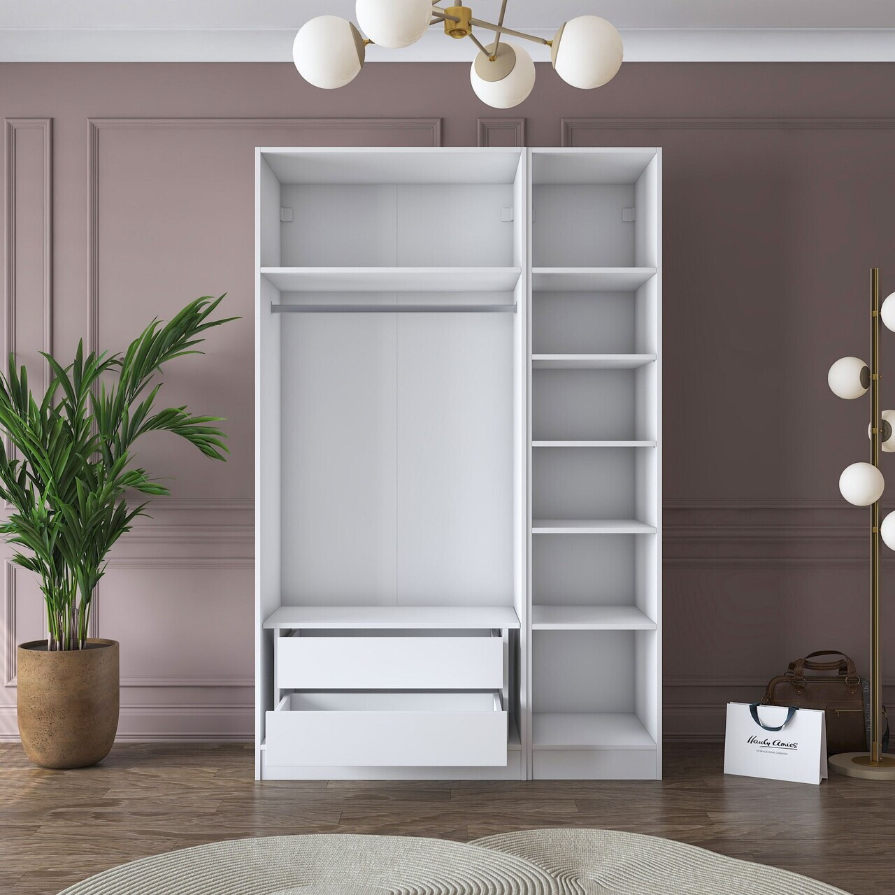 Dulap pentru haine, Hanah Home, BA155, 135x210x57.5 cm, PAL melaminat, Alb - view 6