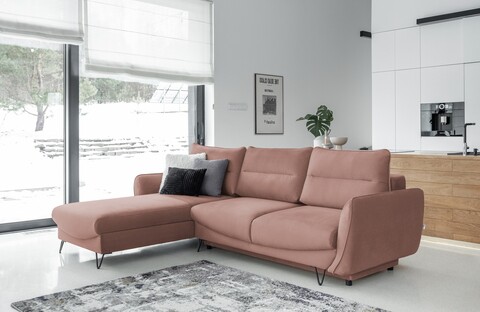 Coltar extensibil stanga 3 locuri ELTAP, LT-24NU, Silva, 276x201x100 cm, lemn/poliester, roz