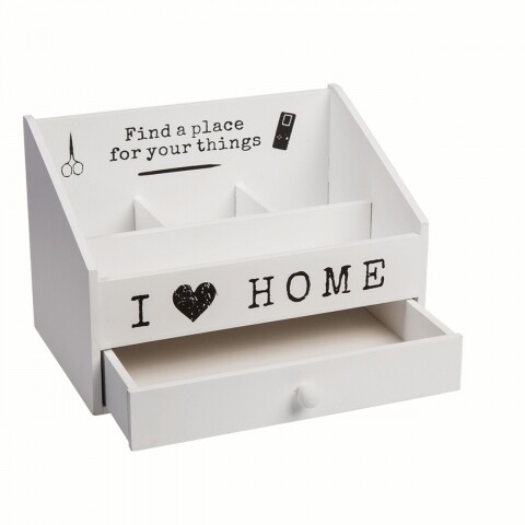 Organizator I love home, Out of the blue, 13 x 22 cm, lemn, alb