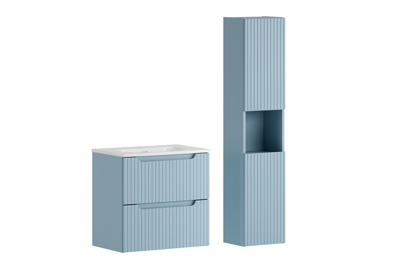 Set mobilier baie Nova Denim Sky 60 cm, dulap inalt si masca cu lavoar, Comad, MDF/PAL, albastru denim - view 2