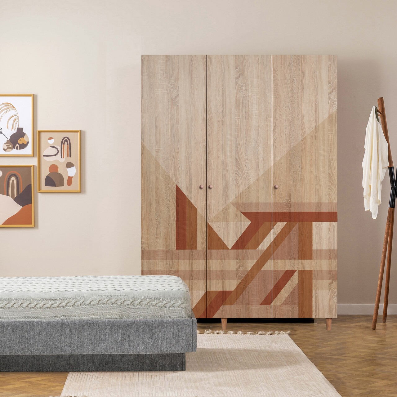 Dulap pentru haine, Vella, Lena 3 -910, 135x192x52 cm, PAL, Sonomo - 1 | YEO