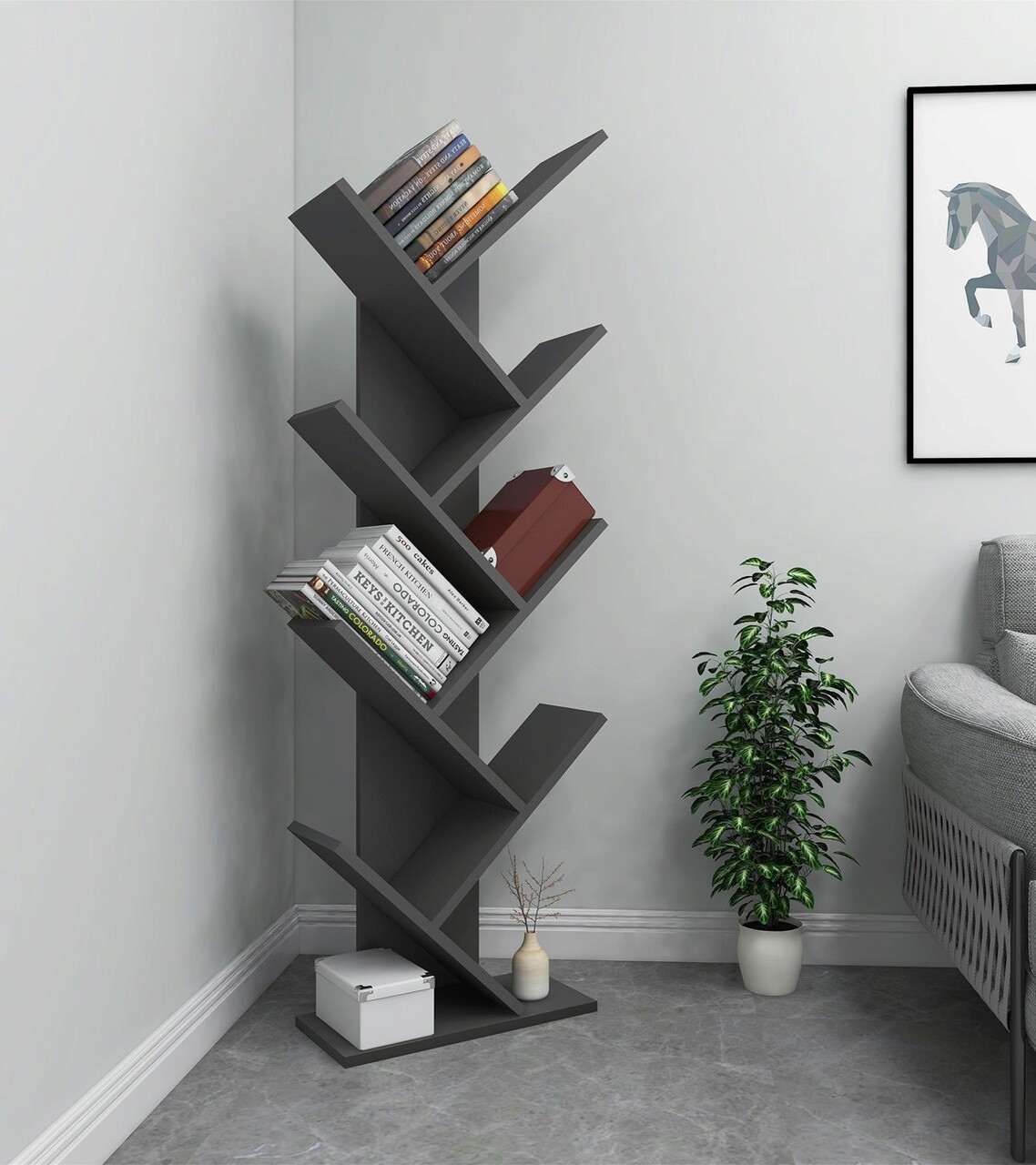 Corp biblioteca, Almaren, Hitit, 46x128.5x22 cm, PAL, Antracit - 2 | YEO