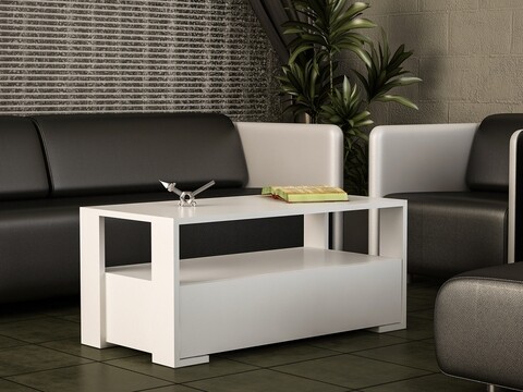 Masuta de cafea cu spatiu de depozitare Balina, Woody Fashion, 90×44.6×40 cm, alb 90x44.6x40
