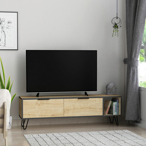 Comoda tv, decortie, furoki, 150x50x35 cm, stejar / antracit