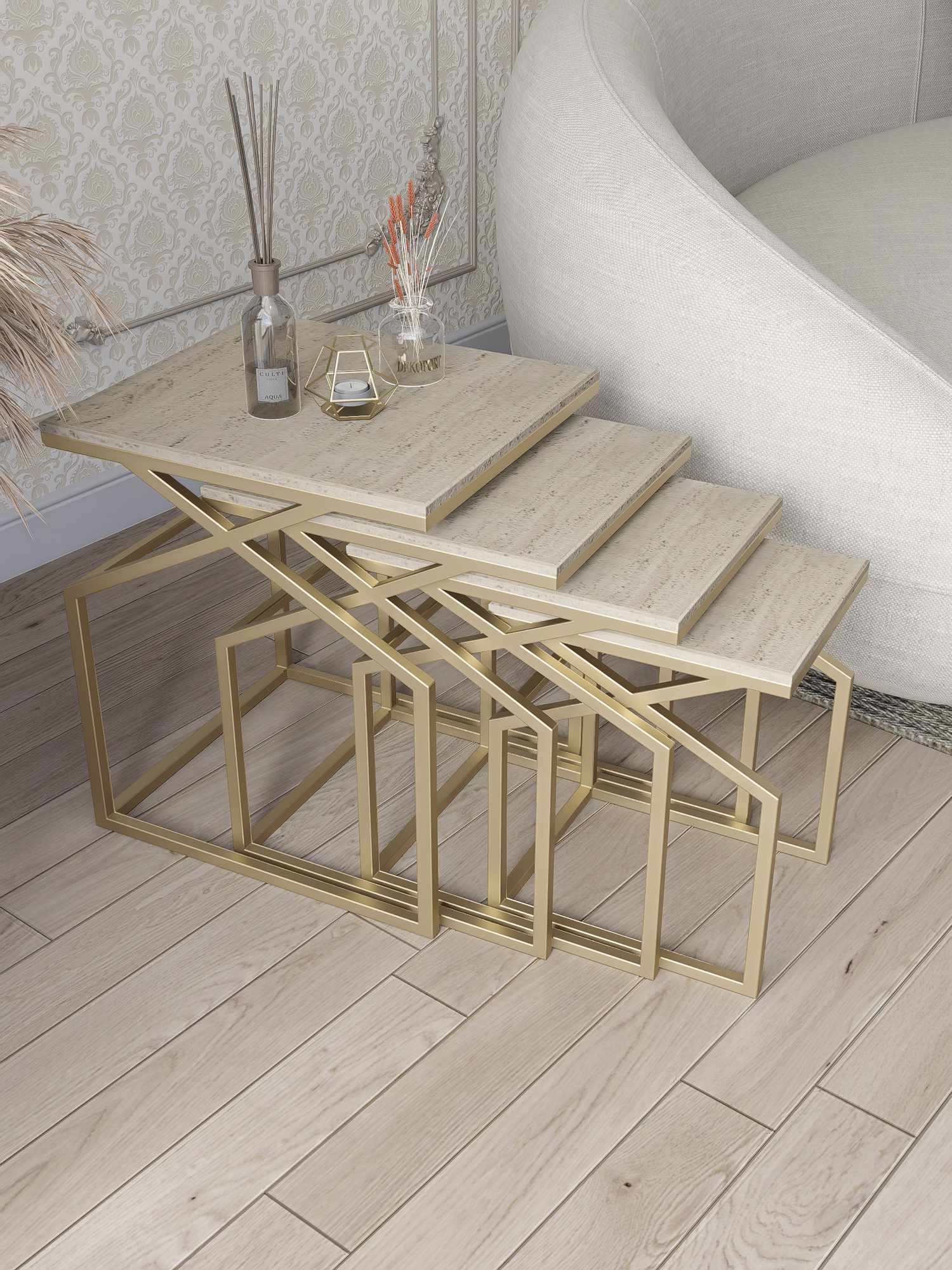 Set masute Nesting 4 piese, Hanah Home, Uygar, Auriu