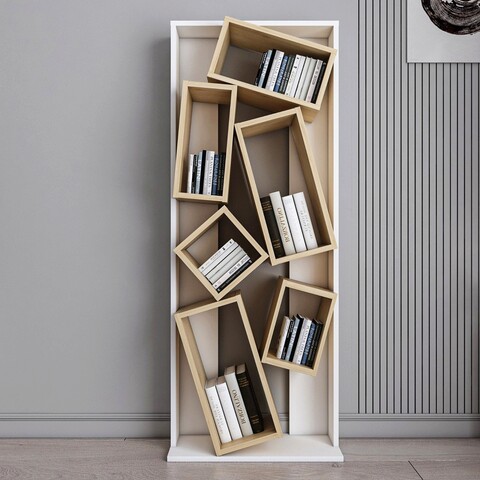 Corp biblioteca, zena home, carmen, 63x153.6x24 cm, pal, stejar alb