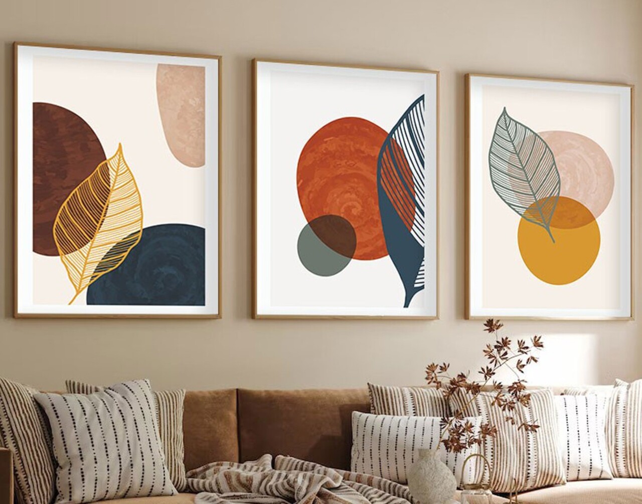 Set 3 tablouri decorative Huhu209 Cadru: 100% LEMN MASIV (Grosime: 25 cm) Multicolor