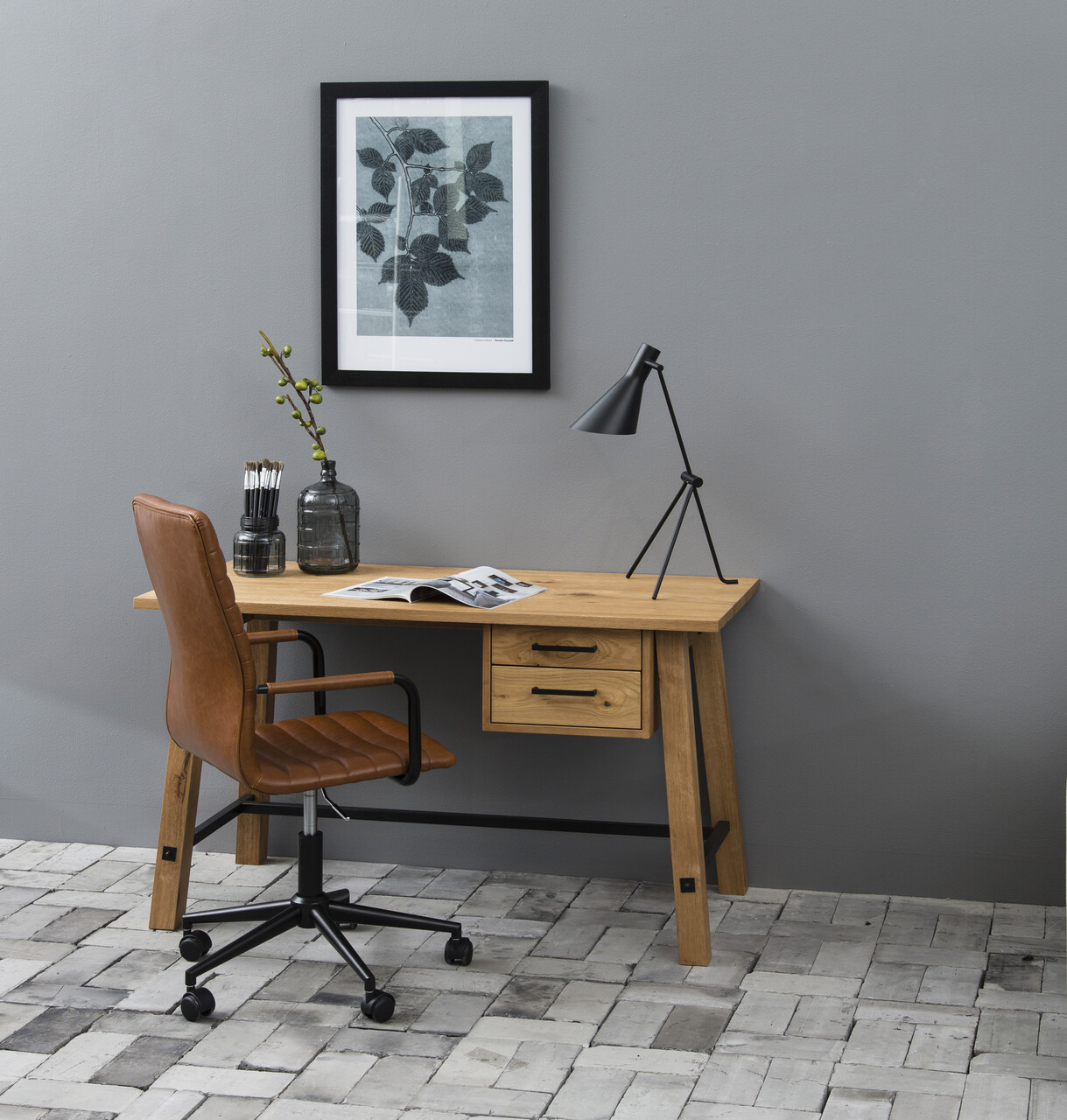 Scaun de birou Winslow, Actona, 51x58x103 cm, rotativ, piele ecologica/otel, brandy - view 7