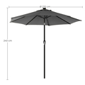 Umbrela pentru terasa, gradina, plaja, Songmics, D270 cm, 32 LED-uri cu incarcare solara, protectie solara UPF 50+, gri