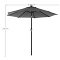 Umbrela pentru terasa, gradina, plaja, Songmics, D270 cm, 32 LED-uri cu incarcare solara, protectie solara UPF 50+, gri