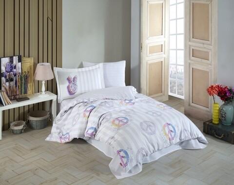 Lenjerie de pat pentru o persoana, 3 piese, 160x220 cm, 100% bumbac poplin, hobby, peace, gri