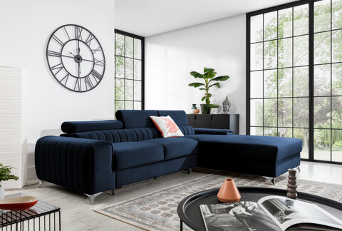 Coltar extensibil dreapta 3 locuri ELTAP, RT-79MO, Grayson, 278x205x92 cm, lemn/poliester, albastru inchis