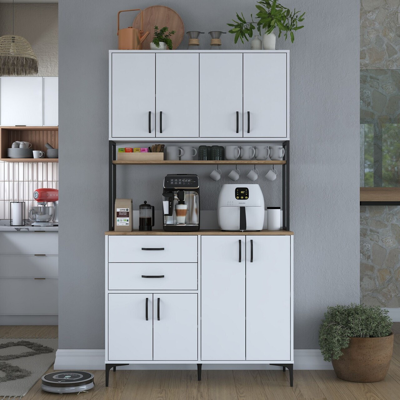 Dulap multifunctional, Hanah Home, JE213, 120x218.6x45 cm, PAL melaminat, Alb/Maro - view 2