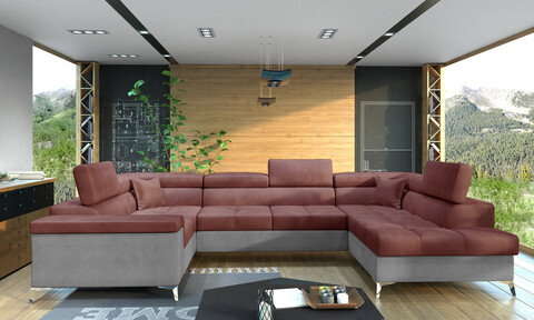 Coltar extensibil dreapta 6 locuri ELTAP, Th-18, Thiago, 342x208x88 cm, lemn/poliester, roz inchis/gri deschis