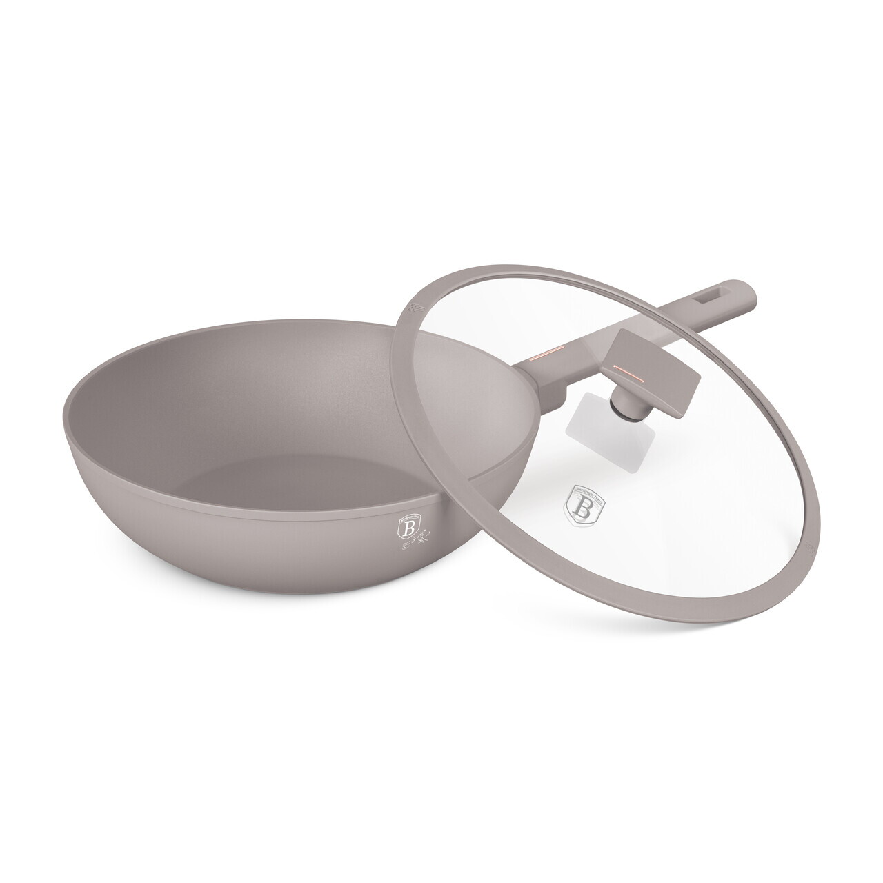 Tigaie Wok cu capac Berlinger Haus, Taupe, 28 cm, 3.2 L, aluminiu forjat, taupe mat - imagine 5