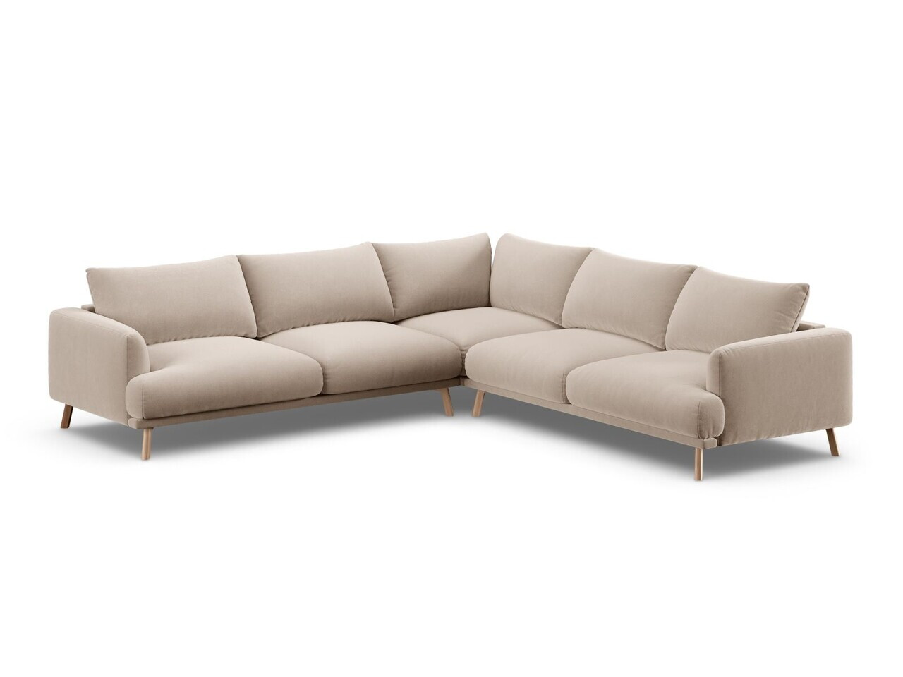 Coltar simetric 5 locuri, Naomi, Micadoni Home, 280x280x75 cm, catifea, bej — imaginea 2