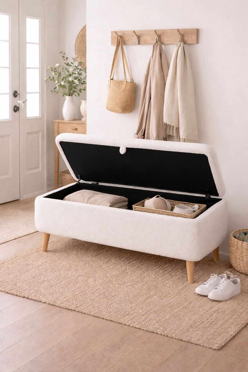 Banca, Hanah Home, Rena, 90x45x30 cm, Alb — imaginea 2