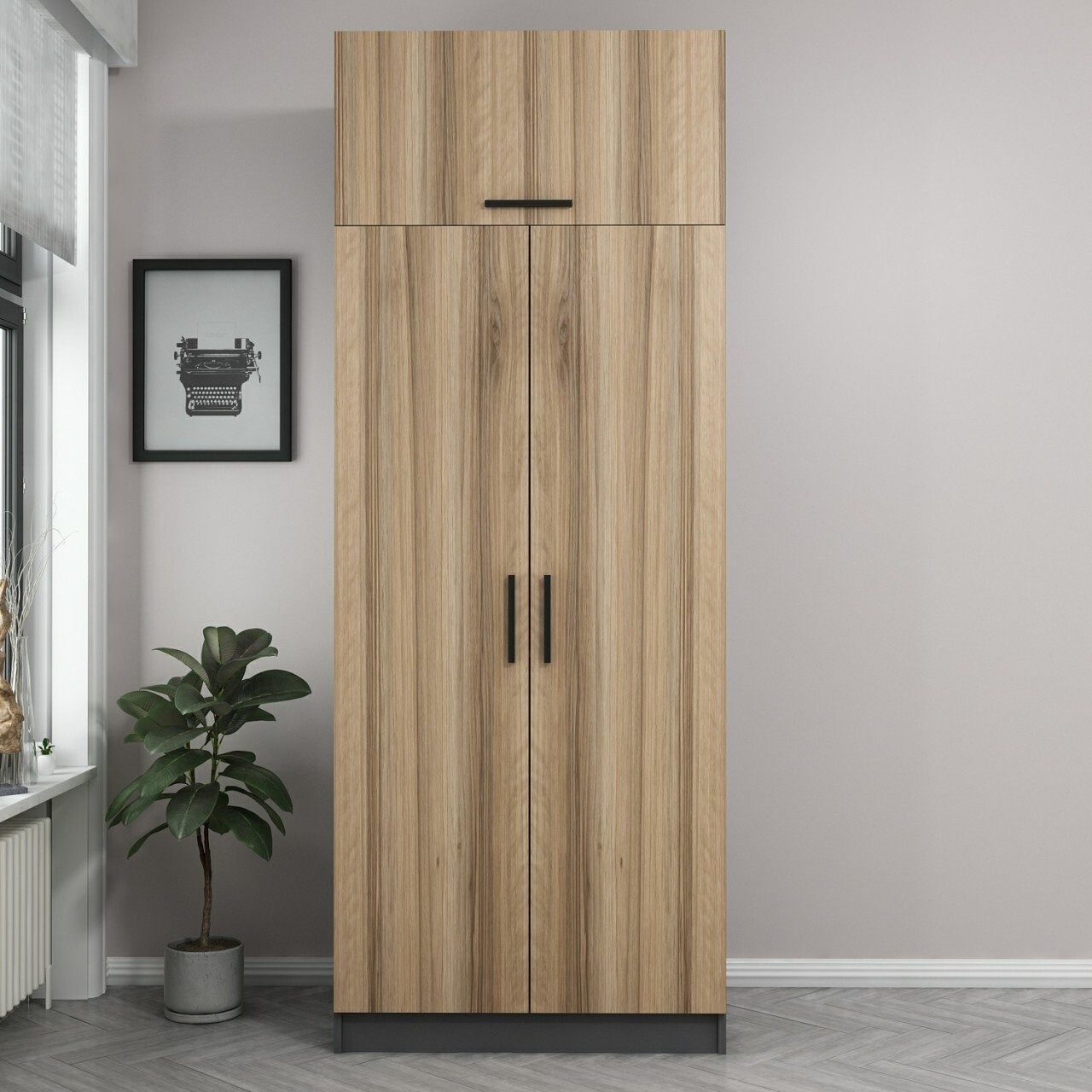 Dulap pentru haine, Minerva, Kale Oak, 90x235x52 cm, PAL, Stejar - 2 | YEO