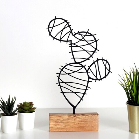 Decoratiune, cactus round, 17x40x3.5 cm, metal, negru