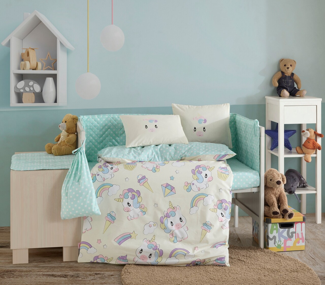 Lenjerie de pat pentru copii 4 piese, Mila - Cream, Hobby, Bumbac Poplin